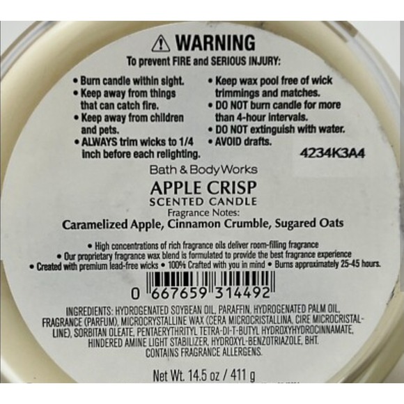Bath & Body Works APPLE CRISP 3-Wick Candle Large 14.5 oz Home Fragrance NEW - Picture 3 of 3